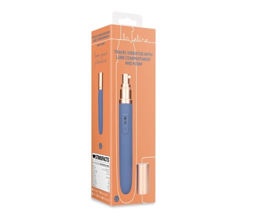 Travel Vibrator with Lube Compartment and Pump - Blue Horizon