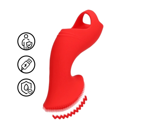 Loveline Sunrise Red Textured Finger Stimulation Device - Compact Silicone Model