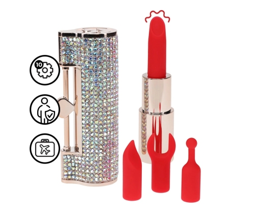 DIAMOND Lipstick Intimate Massager 4 Attachments Iridescent Case