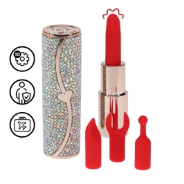 Loveline Sparkle Iridescent Lipstick-Shaped Vibrating Device 4 Attachments