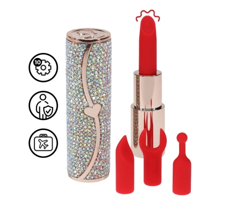 Loveline Sparkle Iridescent Lipstick-Shaped Vibrating Device 4 Attachments