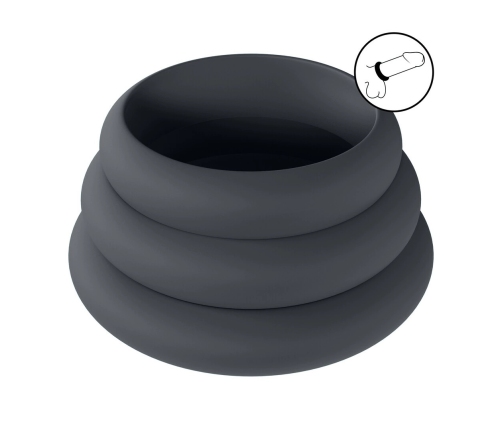 LEVELZ Wide O Silicone Ring Set S/M/L Black - 3-Piece Anatomical Kit