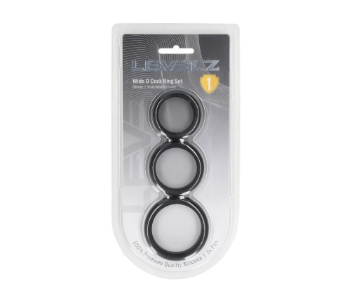 LEVELZ Wide O Silicone Ring Set S/M/L Black - 3-Piece Anatomical Kit