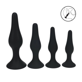 LEVELZ Slim Silicone Plug Set - 4 Sizes S/M/L/XL, Black, Ergonomic Design LEVELZ Slim Silicone Plug Set - 4 Sizes S/M/L/XL, Black, Ergonomic Design