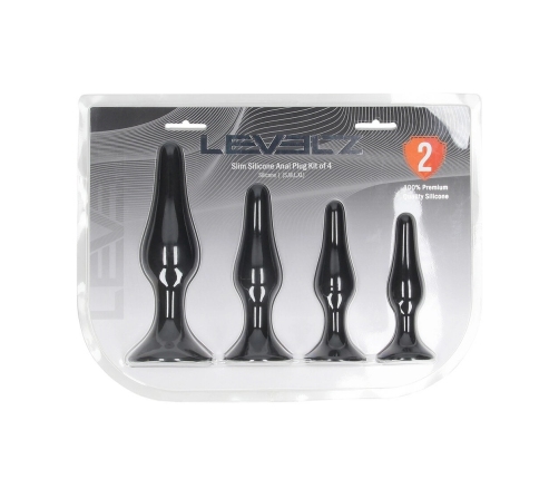 LEVELZ Slim Silicone Plug Set - 4 Sizes S/M/L/XL, Black, Ergonomic Design