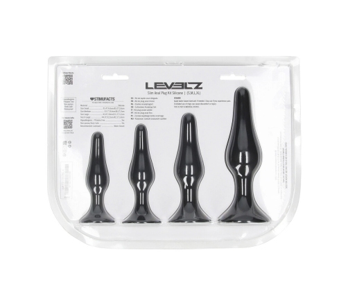 LEVELZ Slim Silicone Plug Set - 4 Sizes S/M/L/XL, Black, Ergonomic Design
