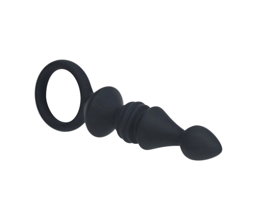 LEVELZ Ribbed Silicone Anal Probe with Loop Black - Compact Flexible Design