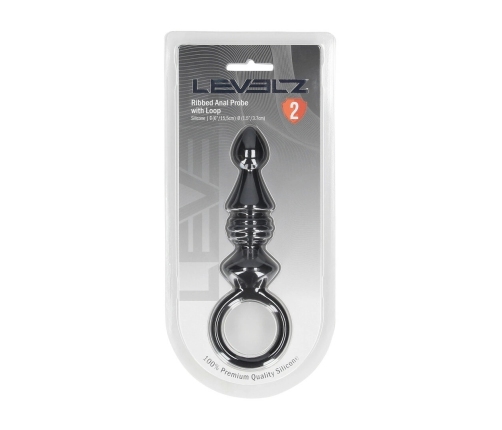 LEVELZ Ribbed Silicone Anal Probe with Loop Black - Compact Flexible Design