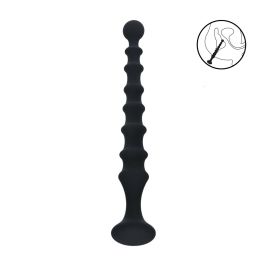 LEVELZ Ribbed Silicone Anal Probe Black - Flexible Flared Base Design