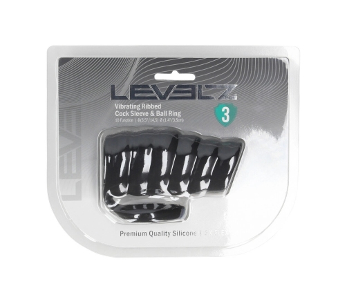 LEVELZ Vibrating Ribbed Silicone Support Ring & Sleeve Black