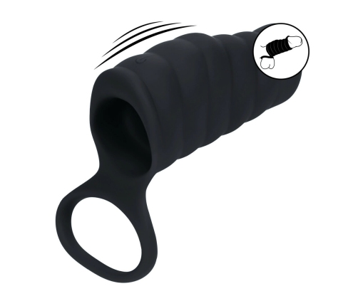 LEVELZ Vibrating Ribbed Silicone Support Ring & Sleeve Black