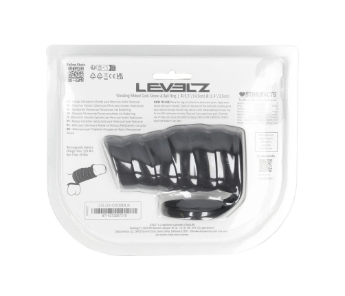 LEVELZ Vibrating Ribbed Silicone Support Ring & Sleeve Black
