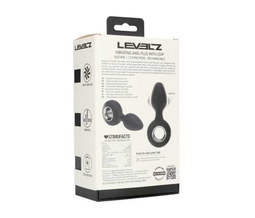 LEVELZ Rechargeable Silicone Anal Plug Black with Loop Base