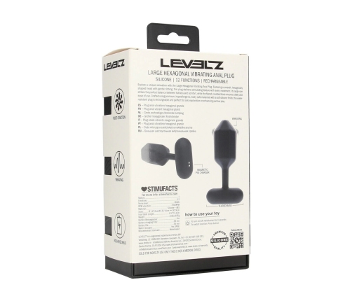 LEVELZ Large Vibrating Hexagonal Silicone Plug Black - Rechargeable Design