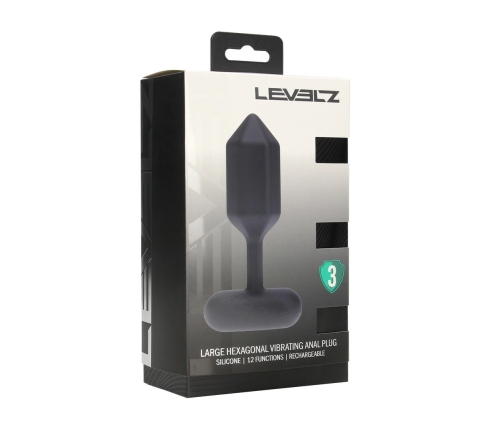 LEVELZ Large Vibrating Hexagonal Silicone Plug Black - Rechargeable Design