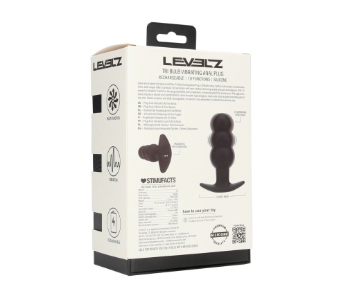 LEVELZ Tri Bulb Vibrating Silicone Plug Black - 10-Mode, USB Rechargeable