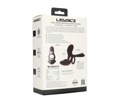 LEVELZ Triple Motor Silicone Power Ring Black, Rechargeable