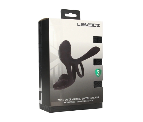 LEVELZ Triple Motor Silicone Power Ring Black, Rechargeable