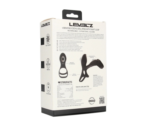LEVELZ Power Ring Vibrating Silicone Ring with Shaft Loop Black