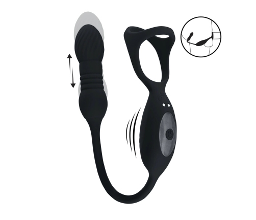 LEVELZ Vibrating & Thrusting Silicone Ring with Prostate Massager Black