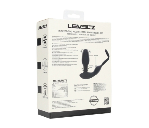 LEVELZ Black Dual Motor Prostate Stimulator with Rotating Beads & Ring