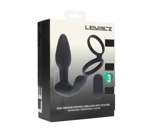 LEVELZ Black Dual Motor Prostate Stimulator with Rotating Beads & Ring