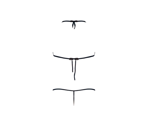 Bra and G-String Set with Straps - L/XL - Black