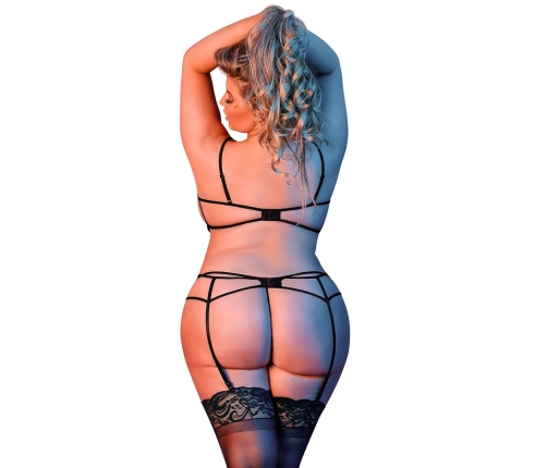 Bra, Garter and G-String Set with Rings and Straps - L/XL