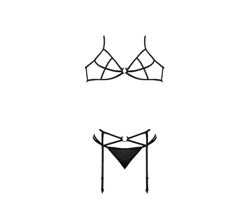 Bra, Garter and G-String Set with Rings and Straps - L/XL