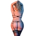 Bra, Garter and G-String Set with Rings and Straps - L/XL