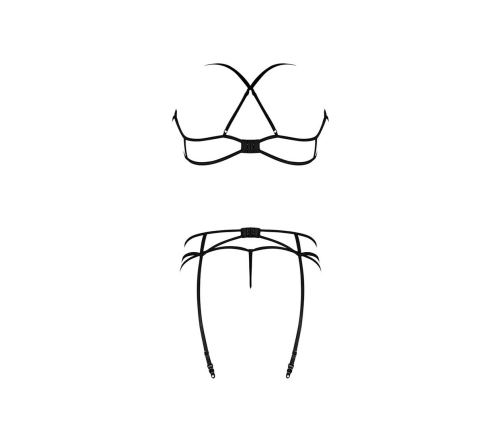 Bra, Garter and G-String Set with Rings and Straps - L/XL