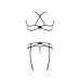 Bra, Garter and G-String Set with Rings and Straps - S/M - Black