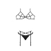 Bra, Garter and G-String Set with Rings and Straps - S/M - Black
