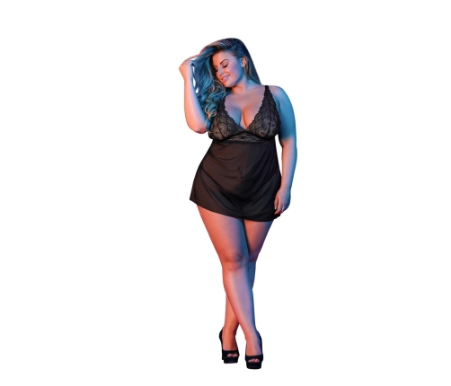 Babydoll with Open Back and G-String Set - 2X - Black