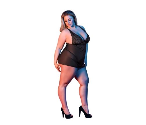 Babydoll with Open Back and G-String Set - 2X - Black