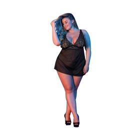 Babydoll with Open Back and G-String Set - 2X - Black