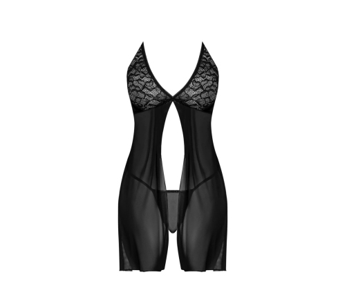 Babydoll with Open Back and G-String Set - 2X - Black