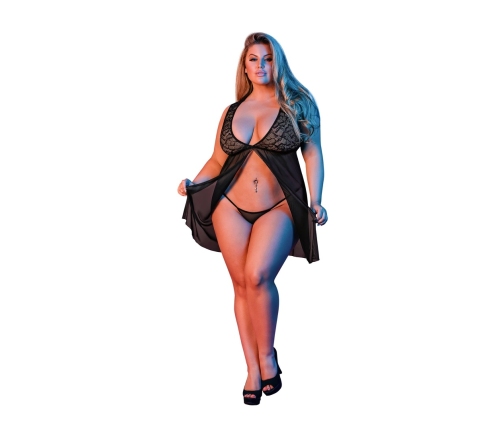 Babydoll with Open Back and G-String Set - 2X - Black