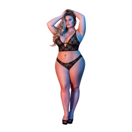 Underwired Bralette and Panty Set - 2X - Black
