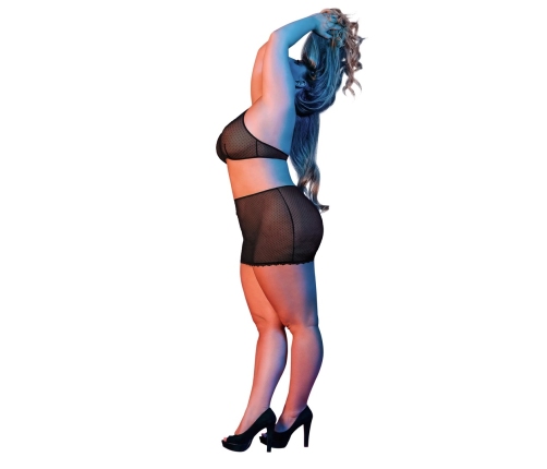 Polka Dot Mesh Halter and Skirt Set - 2X - Black