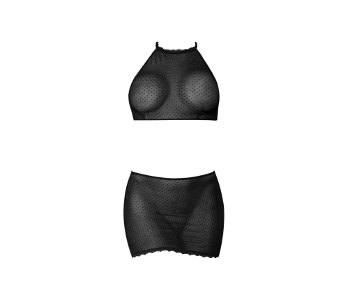 Polka Dot Mesh Halter and Skirt Set - 2X - Black