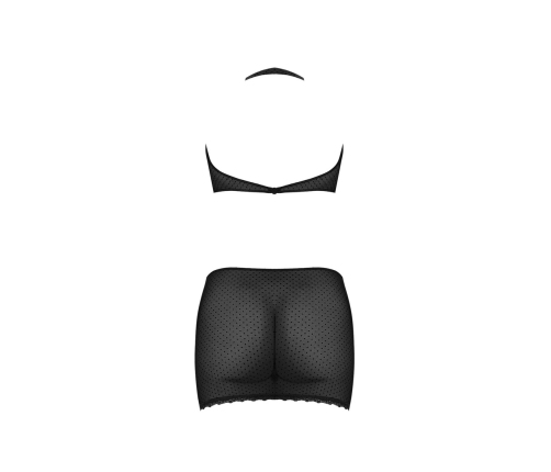 Polka Dot Mesh Halter and Skirt Set - 2X - Black