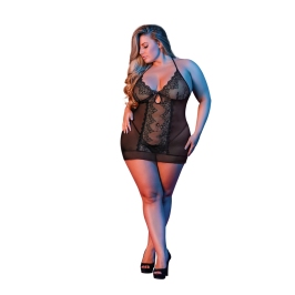 Nightgown and G-String Set - 2X - Black