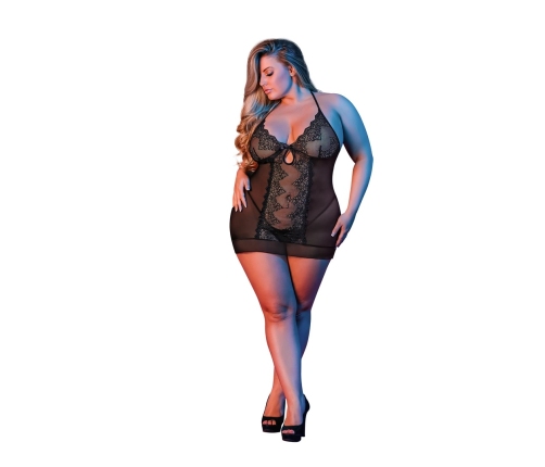 Nightgown and G-String Set - 2X - Black