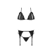 Peek-a-Boo Bra, Garter and G-String Set - L/XL - Black