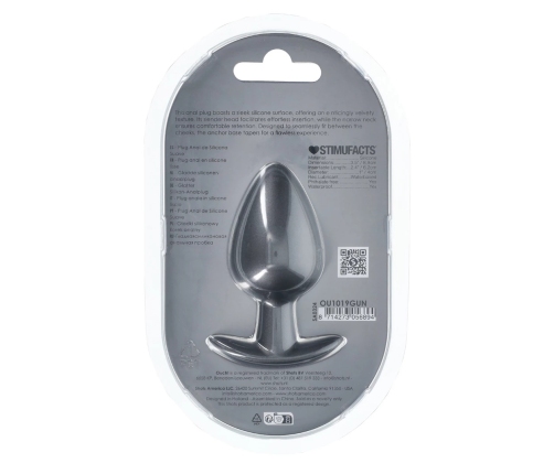Ouch! Smooth Silicone Plug Large 3.5'' (8.9 cm) Gunmetal Finish