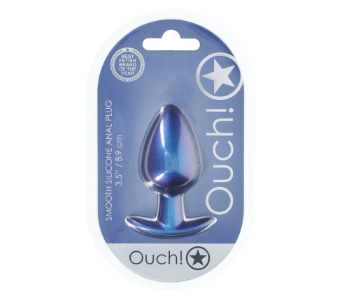 Ouch! Metallic Blue Large Smooth Silicone Plug 3.5'' (8.9 cm)
