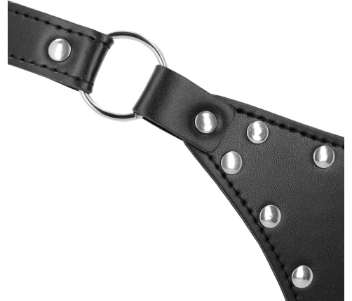 OUCH! Xtreme PU Leather Chastity Thong with Adjustable Chains Black