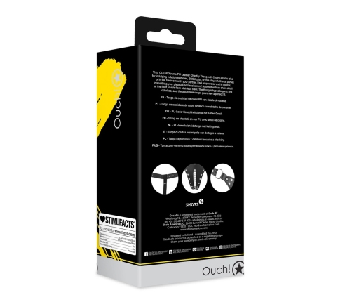 OUCH! Xtreme PU Leather Chastity Thong with Adjustable Chains Black