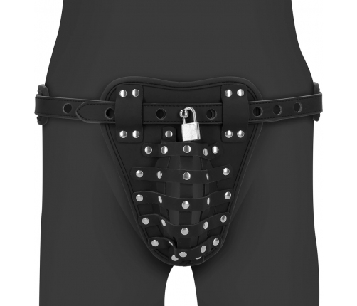 OUCH! Xtreme PU Leather Chastity Belt with Adjustable Straps Black
